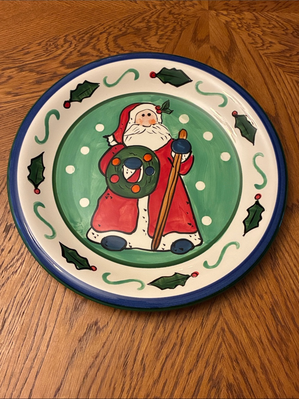Libbey Ceramic Santa Serving Plate - Red, Green & Blue